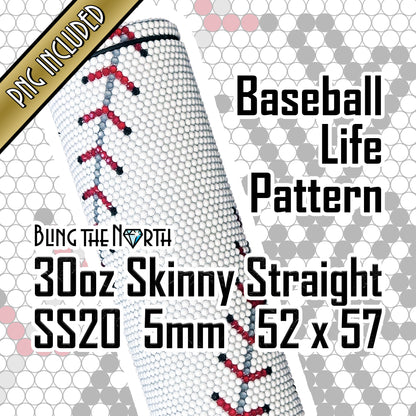 BASEBALL LIFE Custom Name Rhinestone Pattern Template | SS20 5mm - 30oz Skinny Straight Tumbler Design | PNG for Sublimation or Vinyl