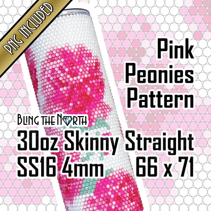 PINK PEONIES Rhinestone Pattern Template | SS16 4mm - 30oz Skinny Straight Tumbler Design | PNG for Sublimation or Vinyl