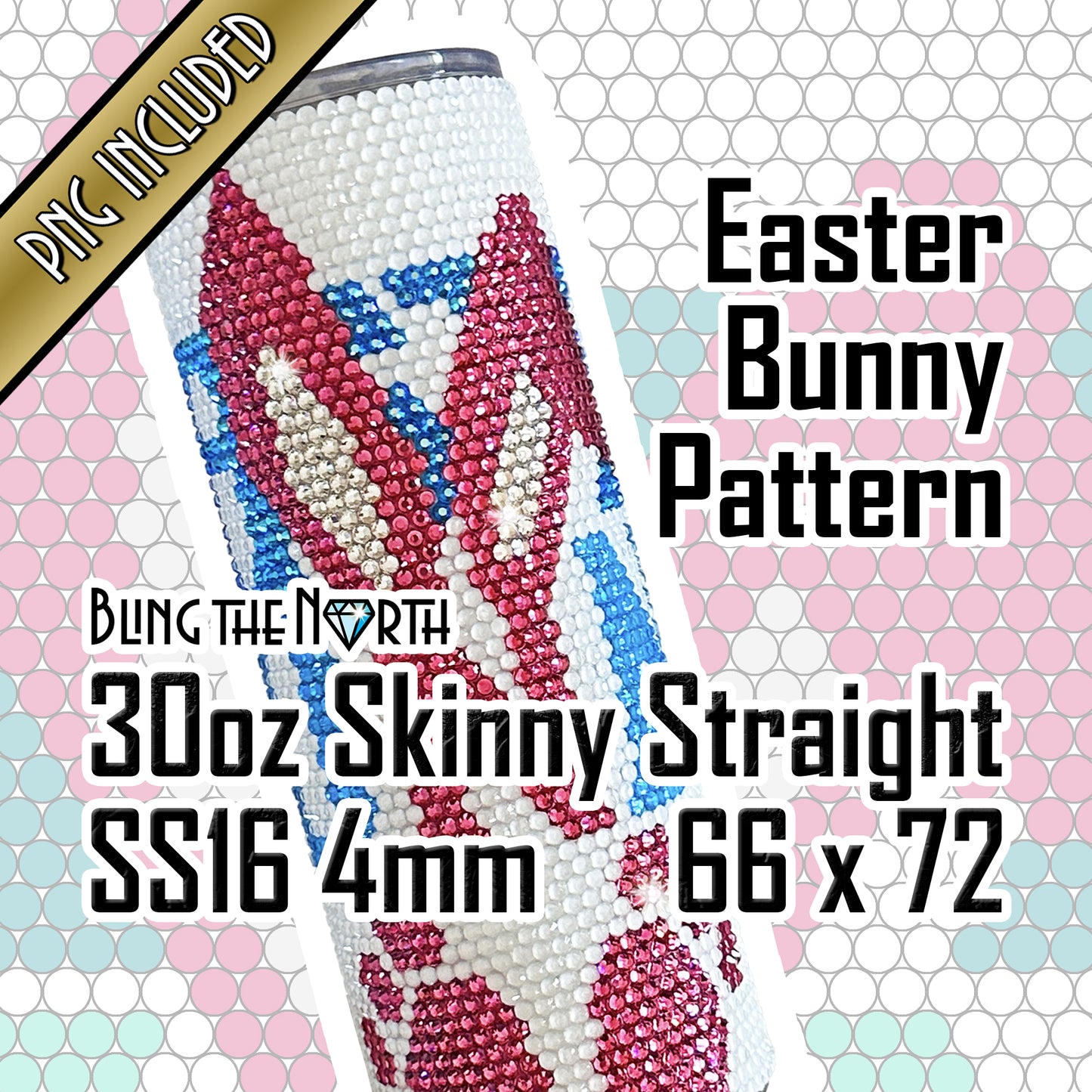 EASTER BUNNY Rhinestone Pattern Template  | SS16 4mm - 30oz Skinny Straight Tumbler Design | PNG for Sublimation or Vinyl