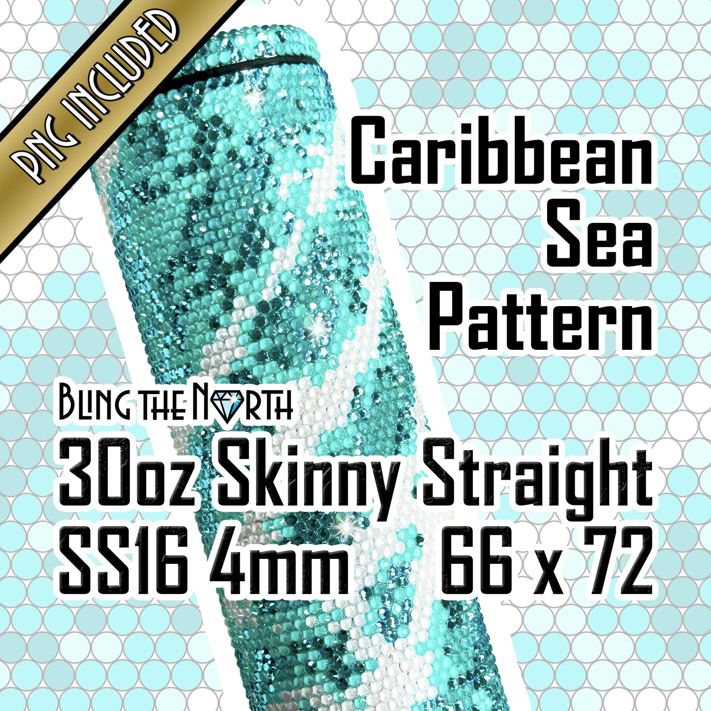 CARIBBEAN SEA Rhinestone Pattern Template  | SS16 4mm - 30oz Skinny Straight Tumbler Design | PNG for Sublimation or Vinyl