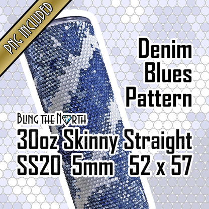 DENIM BLUES Rhinestone Pattern Template | SS20 5mm - 30oz Skinny Straight Tumbler Design | PNG for Sublimation or Vinyl