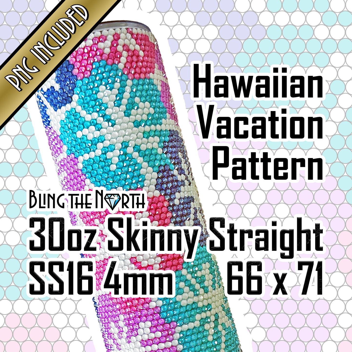 HAWAIIAN VACATION Rhinestone Pattern Template | SS16 4mm - 30oz Skinny Straight Tumbler Design | PNG for Sublimation or Vinyl