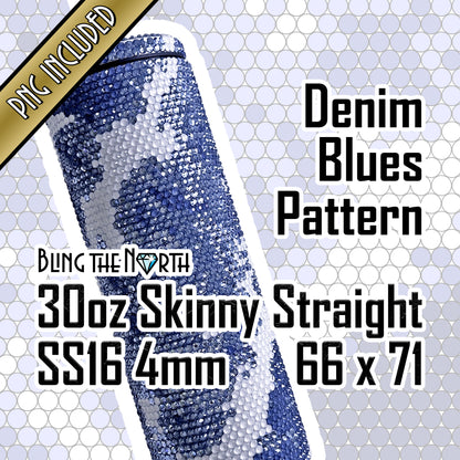 DENIM BLUES Rhinestone Pattern Template | SS16 4mm - 30oz Skinny Straight Tumbler Design | PNG for Sublimation or Vinyl