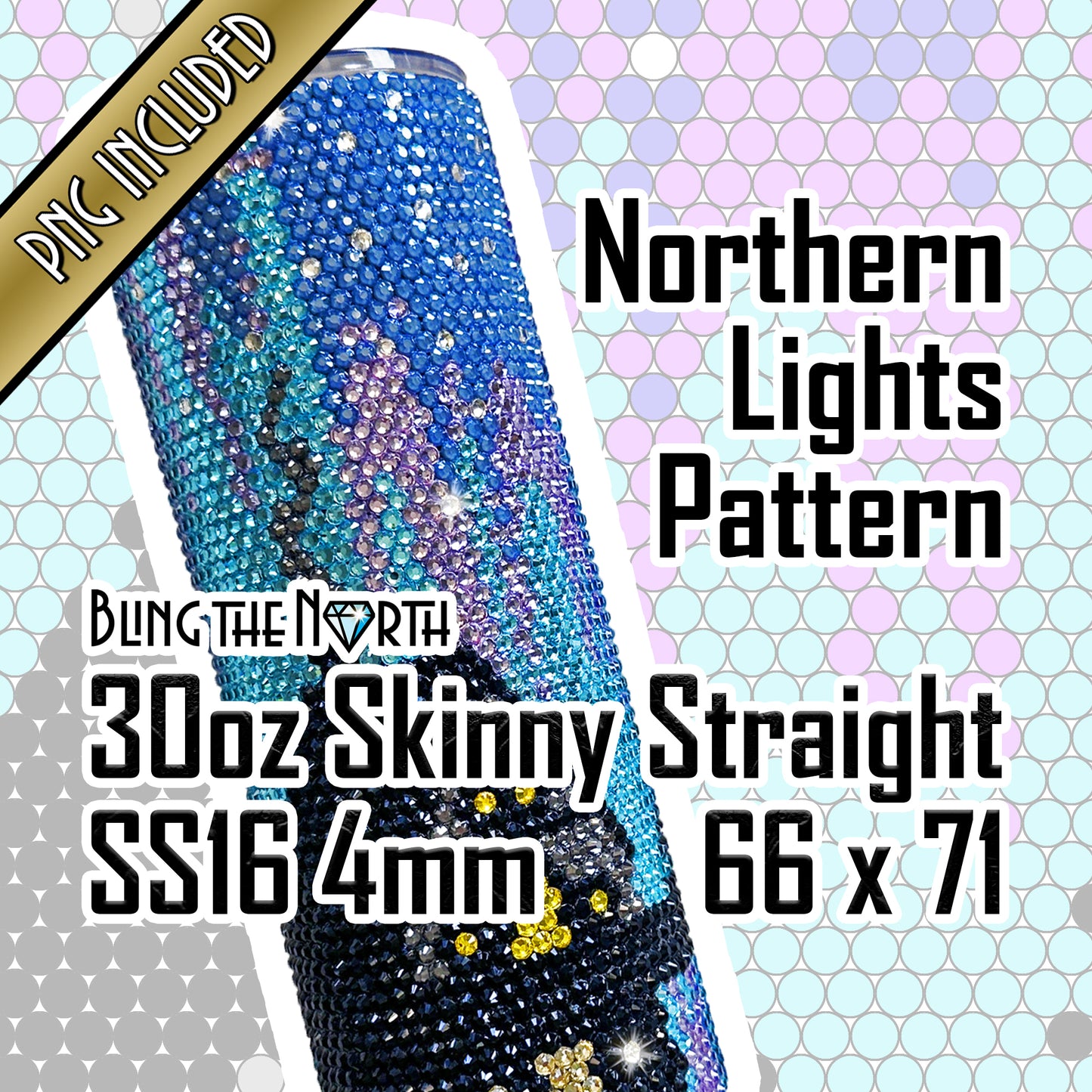 NORTHERN LIGHTS Rhinestone Pattern Template | SS16 4mm - 30oz Straight Straight Tumbler Design | Aurora Borealis | PNG for Sublimation or Vinyl