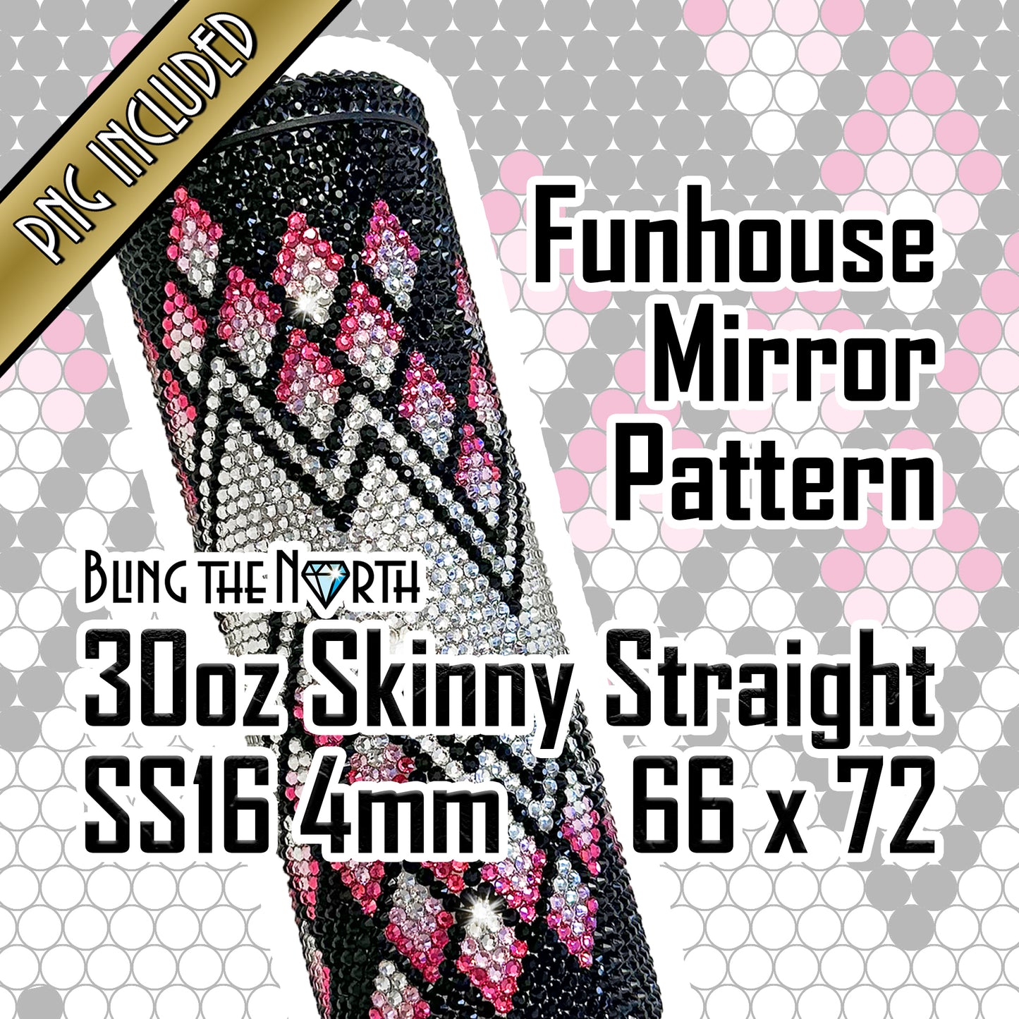 FUNHOUSE MIRROR Rhinestone Pattern Template | SS16 4mm - 30oz Skinny Straight Tumbler Design | PNG for Sublimation or Vinyl