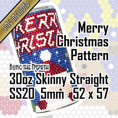 MERRY CHRISTMAS Rhinestone Pattern Template | SS20 5mm - 30oz Skinny Straight Tumbler Design | PNG for Sublimation or Vinyl