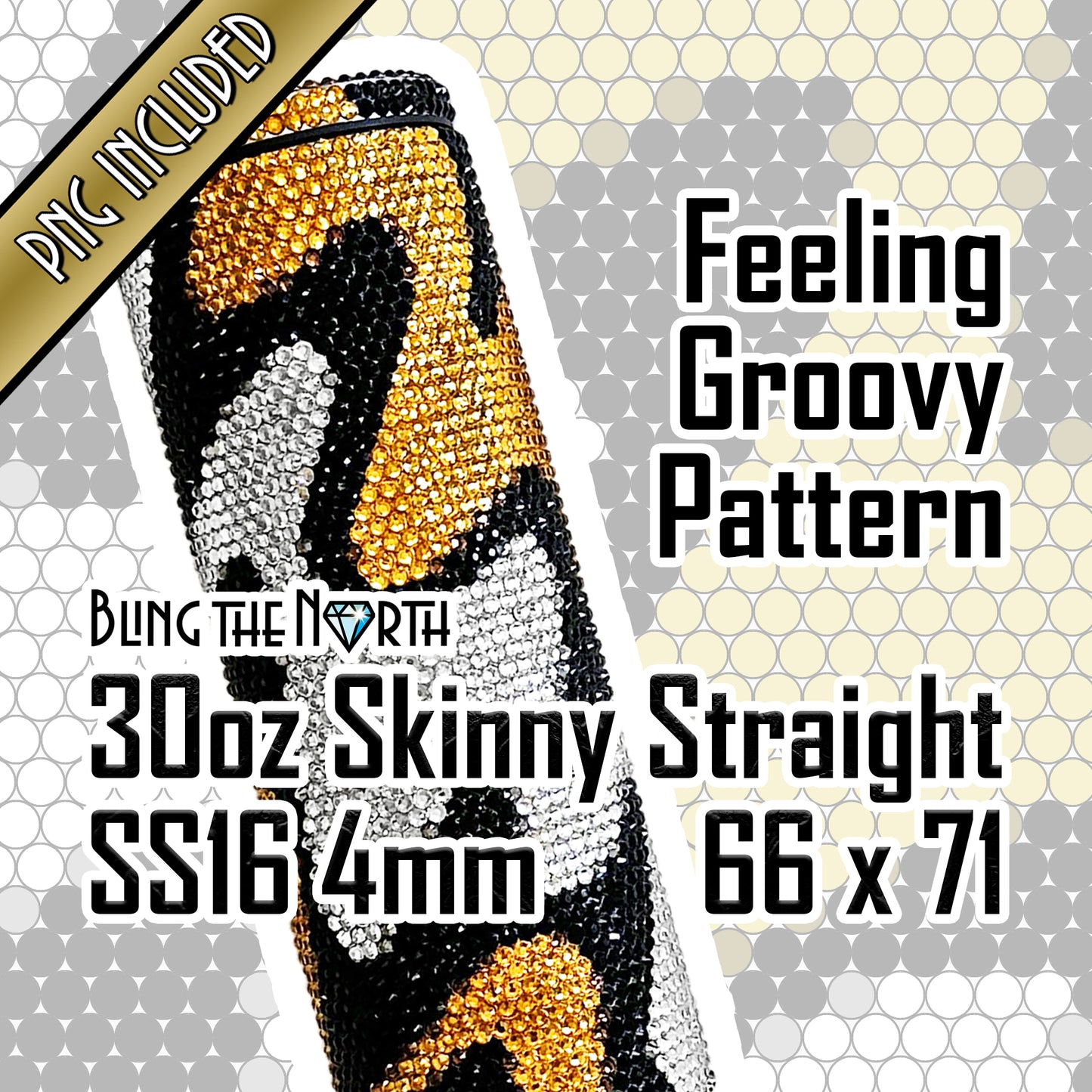 FEELING GROOVY Rhinestone Pattern Template | SS16 4mm - 30oz Skinny Straight Tumbler Design | PNG for Sublimation or Vinyl