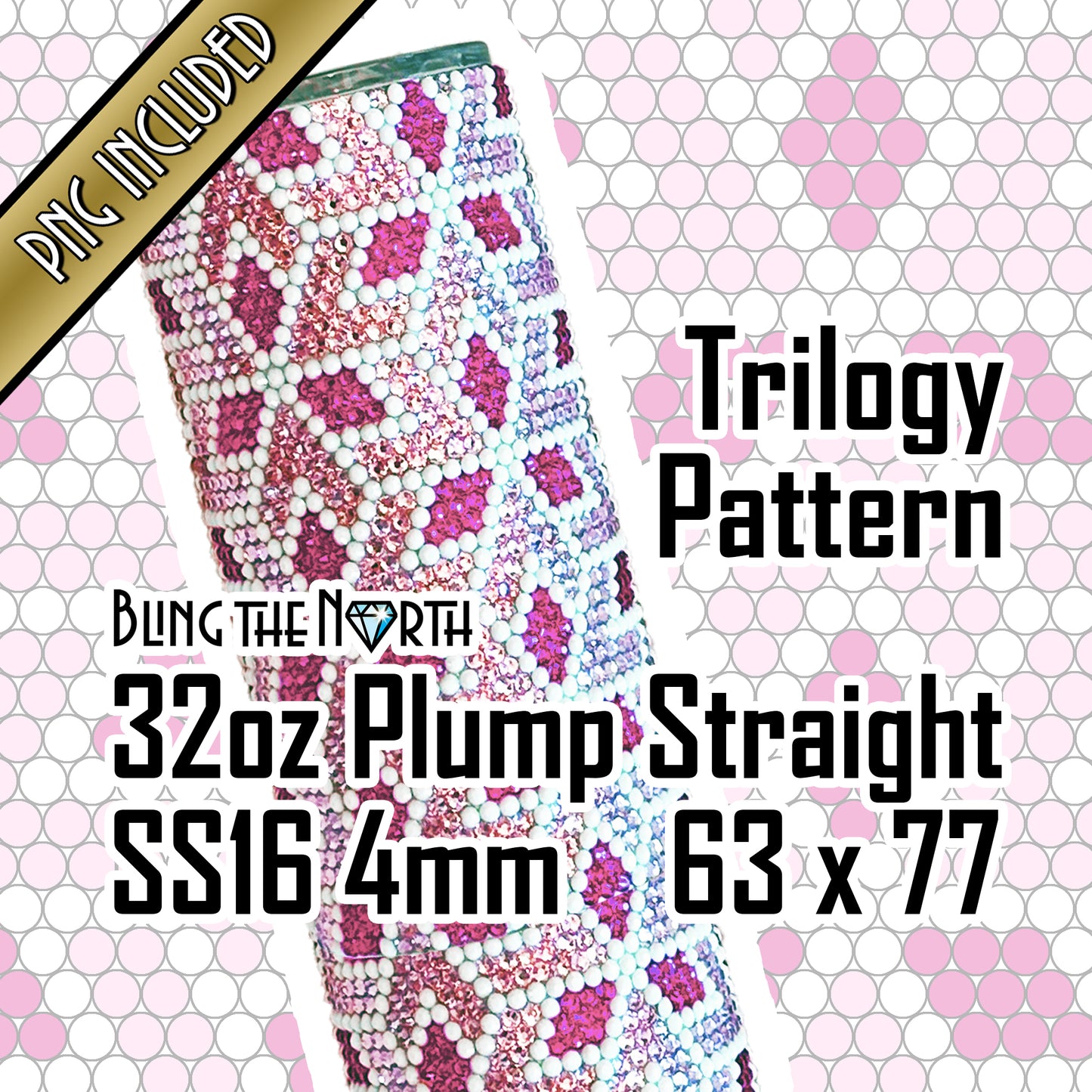 TRILOGY Rhinestone Pattern Template | SS16 4mm - 32oz Plump Tumbler Design | PNG for Sublimation or Vinyl