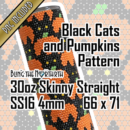 BLACK CATS and PUMPKINS Rhinestone Pattern Template | SS16 4mm - 30oz Skinny Straight Tumbler Design | Halloween | PNG for Sublimation or Vinyl