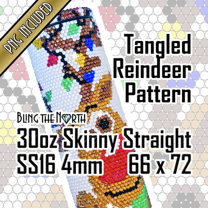 TANGLED REINDEER Christmas Rhinestone Pattern Template  | SS16 4mm - 30oz Skinny Straight Tumbler Design | PNG for Sublimation or Vinyl