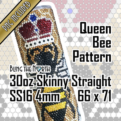 QUEEN BEE Rhinestone Pattern Template | SS16 4mm - 30oz Skinny Straight Tumbler Design | PNG for Sublimation or Vinyl