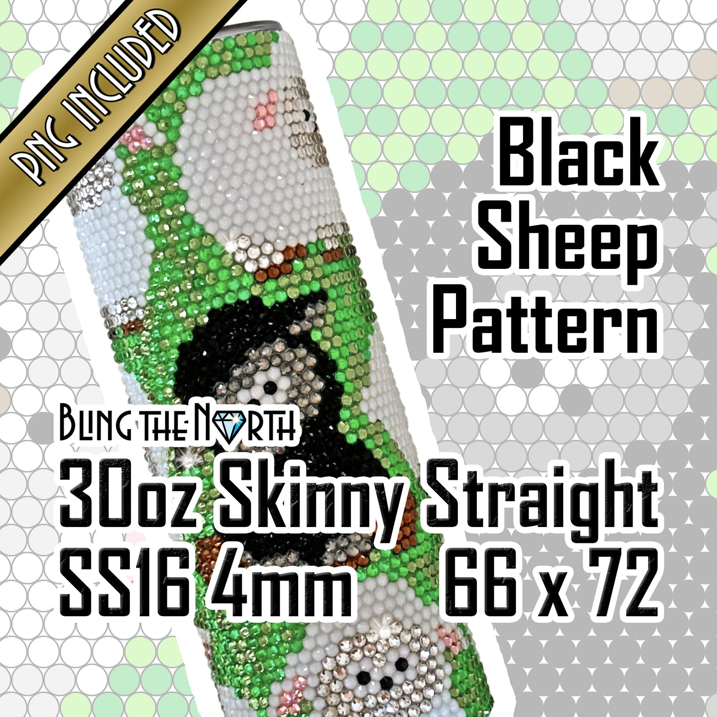 BLACK SHEEP Rhinestone Pattern Template  | SS16 4mm - 30oz Skinny Straight Tumbler Design | PNG for Sublimation or Vinyl