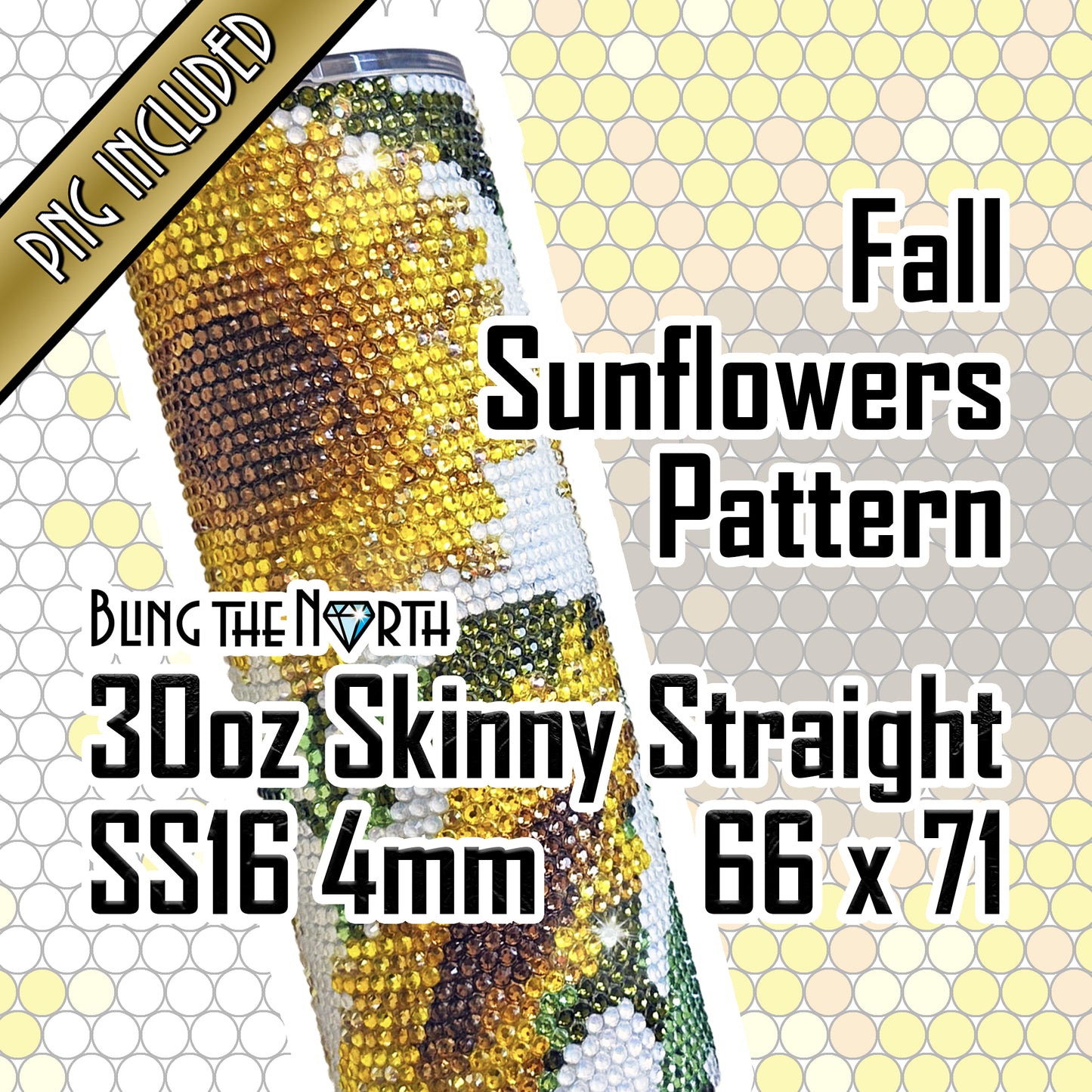 FALL SUNFLOWERS Rhinestone Pattern Template | SS16 4mm - 30oz Skinny Straight Tumbler Design | PNG for Sublimation or Vinyl