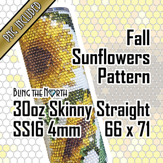 FALL SUNFLOWERS Rhinestone Pattern Template | SS16 4mm - 30oz Skinny Straight Tumbler Design | PNG for Sublimation or Vinyl