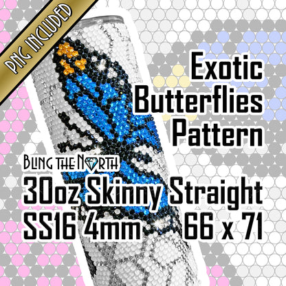 EXOTIC BUTTERFLIES Rhinestone Pattern Template | SS16 4mm - 30oz Skinny Straight Tumbler Design | PNG for Sublimation or Vinyl