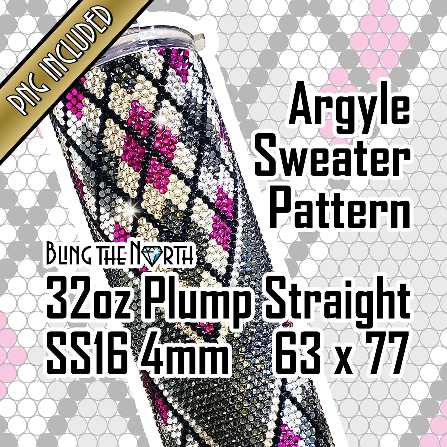 ARGYLE SWEATER Rhinestone Pattern Template | SS16 4mm - 32oz Plump Straight Tumbler Design | PNG for Sublimation or Vinyl