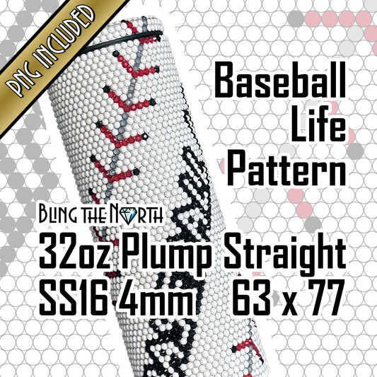 BASEBALL LIFE Custom NAME Rhinestone Pattern Template | SS16 4mm - 32oz Plump Straight Tumbler Design | PNG for Sublimation or Vinyl