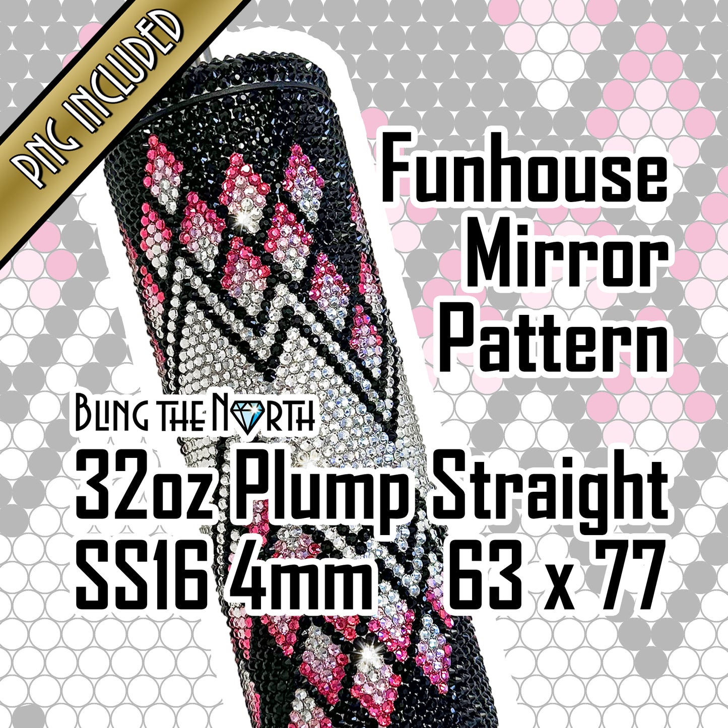 FUNHOUSE MIRROR Rhinestone Pattern Template | SS16 4mm - 32oz Plump Straight Tumbler Design | PNG for Sublimation or Vinyl