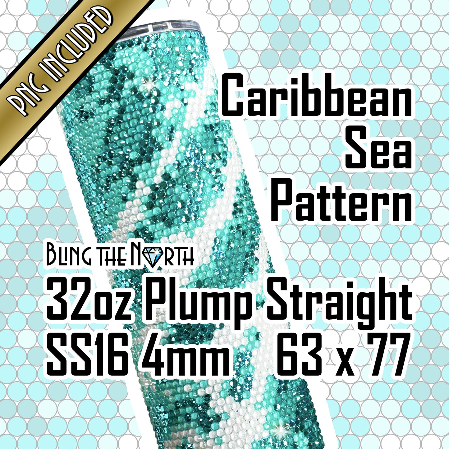 CARIBBEAN SEA Rhinestone Pattern Template | SS16 4mm - 32oz Plump Straight Tumbler Design | PNG for Sublimation or Vinyl