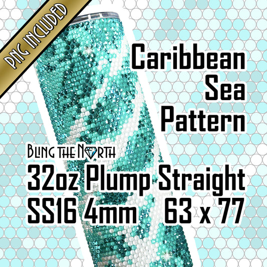 CARIBBEAN SEA Rhinestone Pattern Template | SS16 4mm - 32oz Plump Straight Tumbler Design | PNG for Sublimation or Vinyl