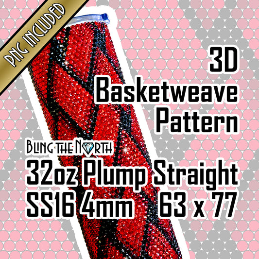 3D BASKETWEAVE Rhinestone Pattern Template | SS16 4mm - 32oz Plump Straight Tumbler Design | PNG for Sublimation or Vinyl