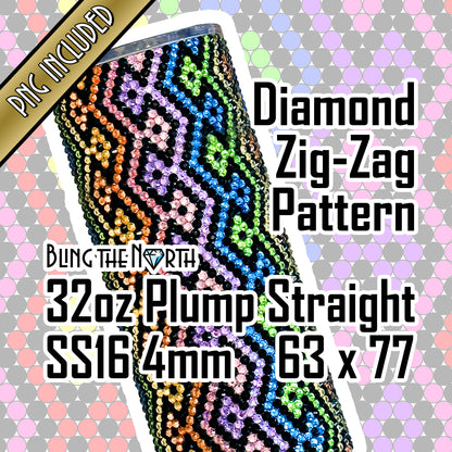 DIAMOND ZIG-ZAG Rhinestone Pattern Template | SS16 4mm - 32oz Plump Tumbler Design | PNG for Sublimation or Vinyl | Pride