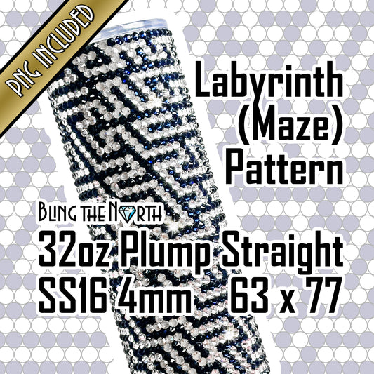 LABYRINTH Maze Rhinestone Pattern Template | SS16 4mm - 32oz Plump Straight Tumbler Design | PNG for Sublimation or Vinyl