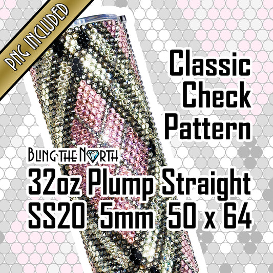 CLASSIC CHECK Rhinestone Pattern Template | SS20 5mm - 32oz Plump Straight Tumbler Design | PNG for Sublimation or Vinyl