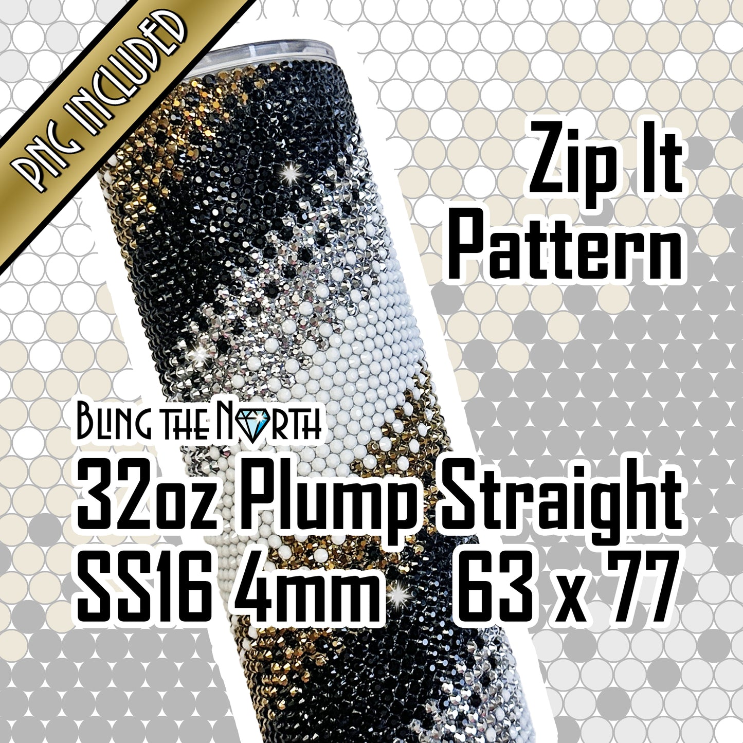 ZIP IT Rhinestone Pattern Template | SS16 4mm - 32oz Plump Straight Tumbler Design | PNG for Sublimation or Vinyl