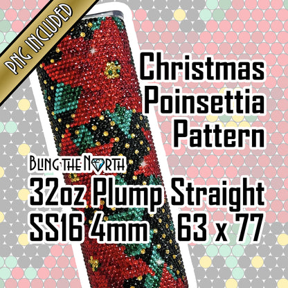 CHRISTMAS POINSETTIA Rhinestone Pattern Template | SS16 4mm - 32oz Plump Straight Tumbler Design | PNG for Sublimation or Vinyl