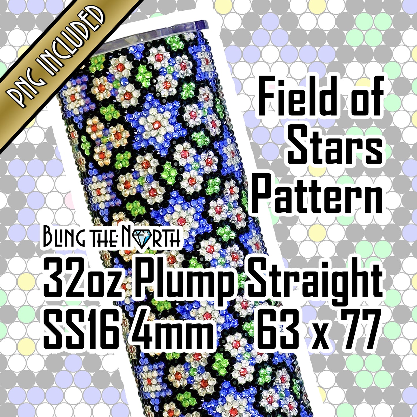 FIELD OF STARS Rhinestone Pattern Template | SS16 4mm - 32oz Plump Tumbler Design | PNG for Sublimation or Vinyl