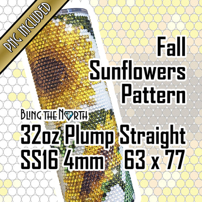 FALL SUNFLOWERS Rhinestone Pattern Template | SS16 4mm - 32oz Plump Straight Tumbler Design | PNG for Sublimation or Vinyl