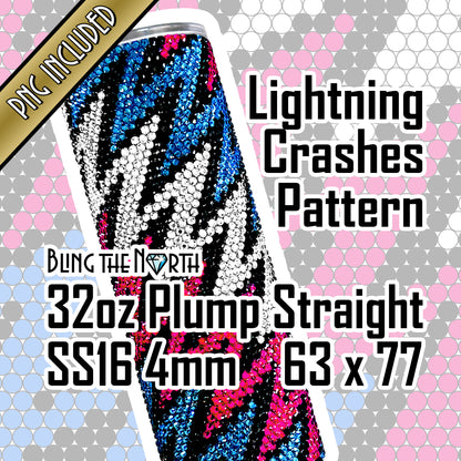 LIGHTNING CRASHES Rhinestone Pattern Template | SS16 4mm - 32oz Plump Straight Tumbler Design | PNG for Sublimation or Vinyl