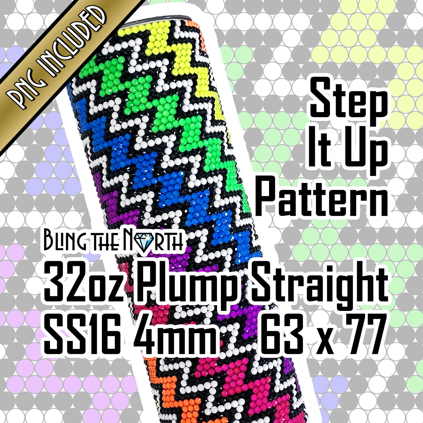 STEP IT UP Rhinestone Pattern Template | SS16 4mm - 32oz Plump Tumbler Design | PNG for Sublimation or Vinyl