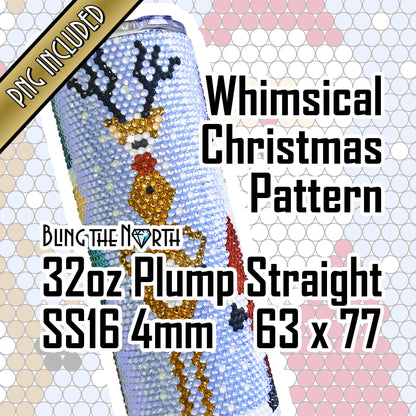 WHIMSICAL CHRISTMAS Rhinestone Pattern Template | SS16 4mm - 32oz Plump Straight Tumbler Design | PNG for Sublimation or Vinyl