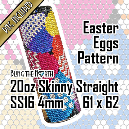 EASTER EGGS - BRIGHT Rhinestone Pattern Template | SS16 4mm - 20oz Skinny Straight Tumbler Design | PNG for Sublimation or Vinyl