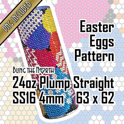 EASTER EGGS - BRIGHT Rhinestone Pattern Template | SS16 4mm - 24oz Plump Straight Tumbler Design | PNG for Sublimation or Vinyl