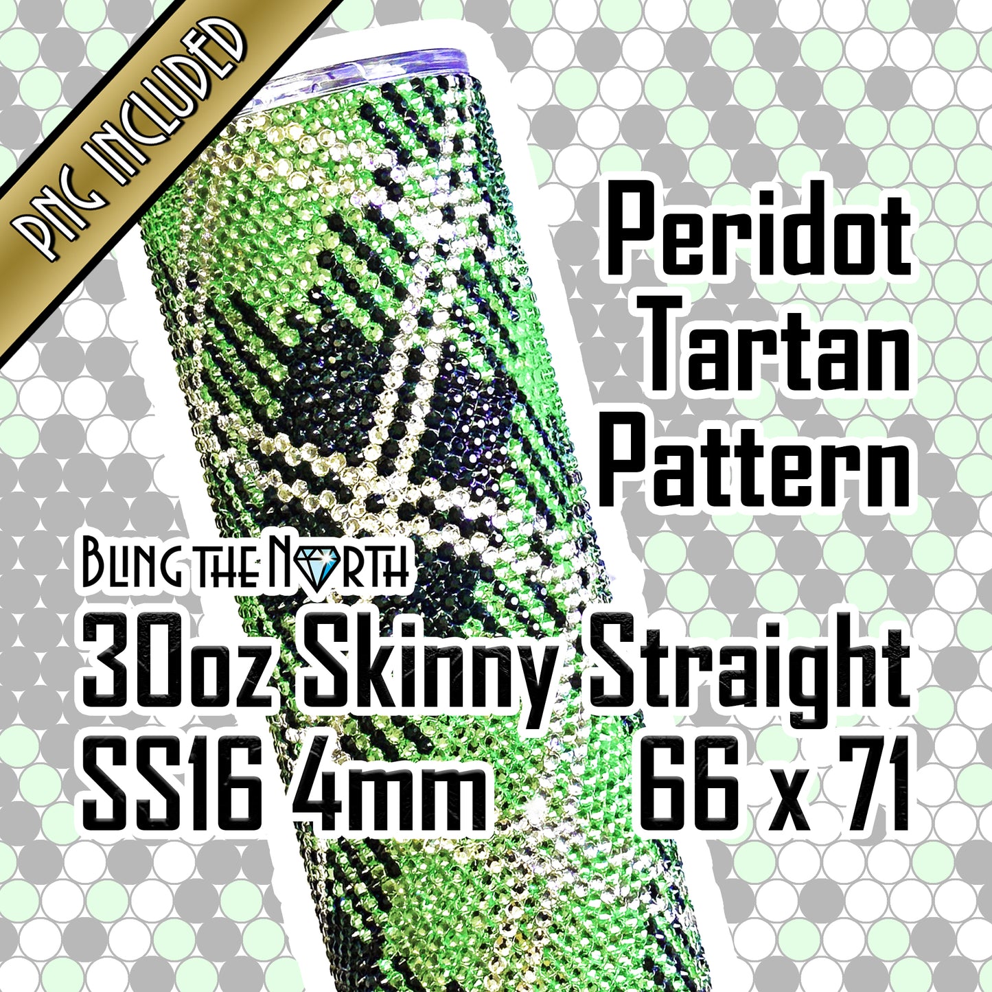 PERIDOT TARTAN Rhinestone Pattern Template | SS16 4mm - 30oz Skinny Straight Tumbler Design | PNG for Sublimation or Vinyl