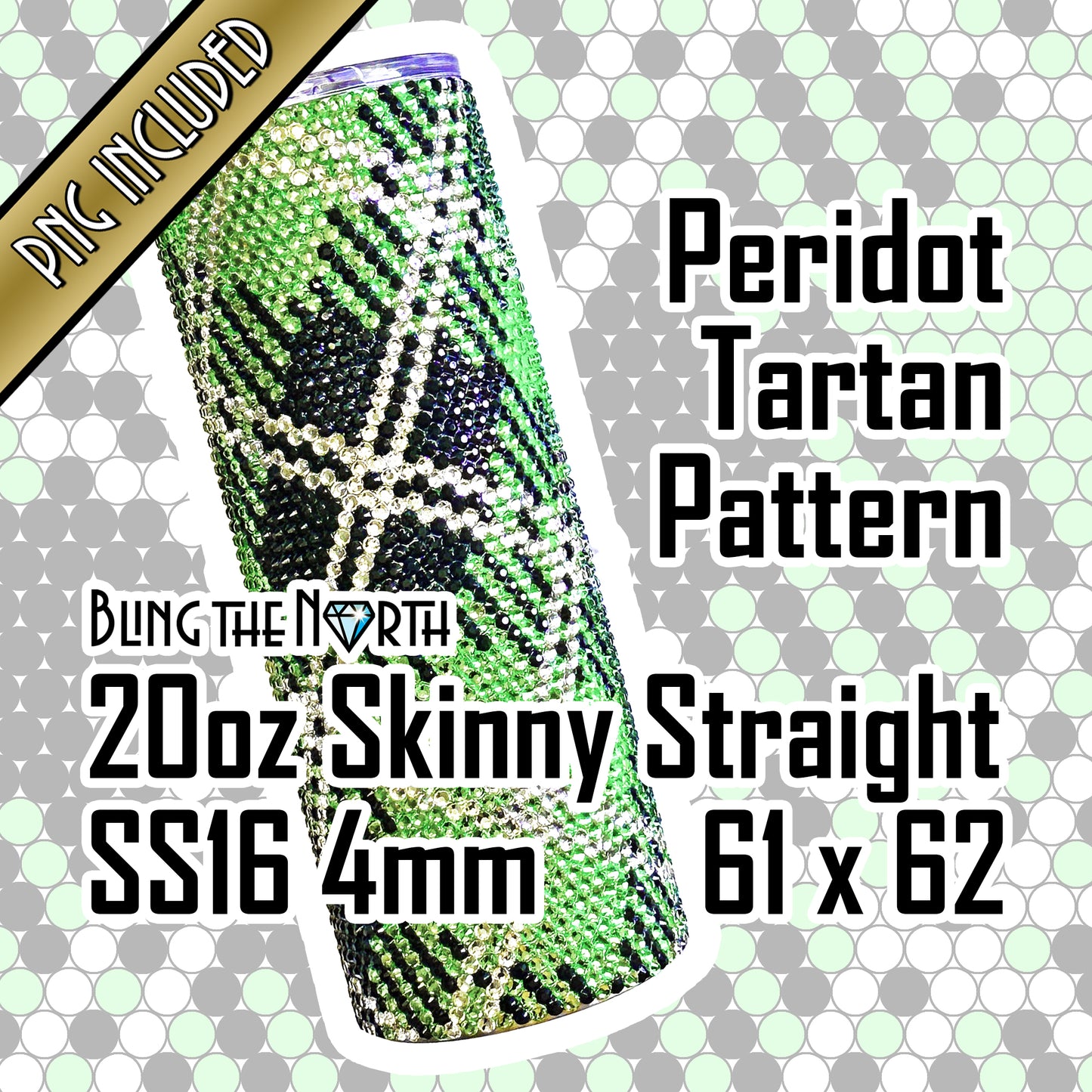 PERIDOT TARTAN Rhinestone Pattern Template | SS16 4mm - 20oz Skinny Straight Tumbler Design | PNG for Sublimation or Vinyl