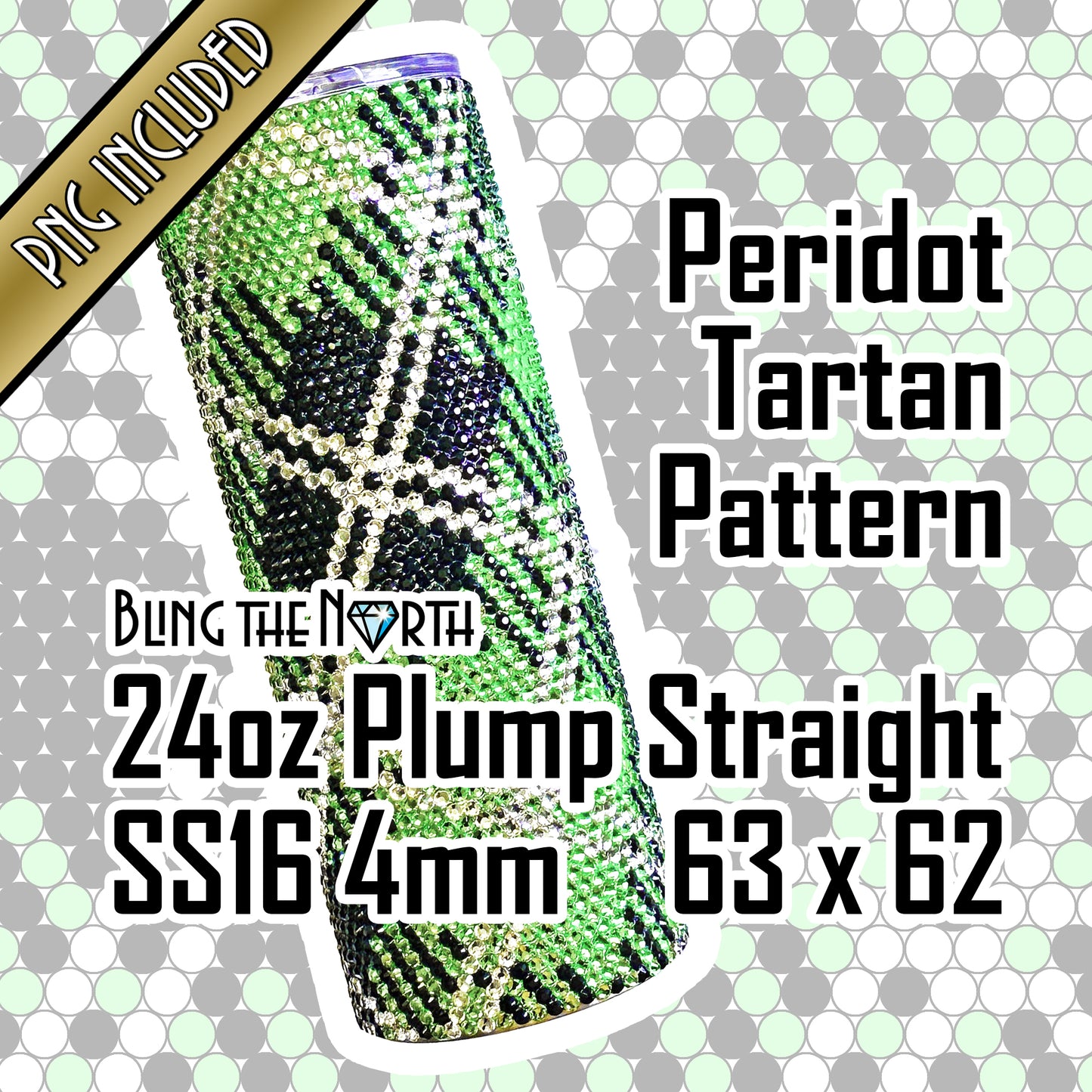 PERIDOT TARTAN Rhinestone Pattern Template | SS16 4mm - 24oz Plump Straight Tumbler Design | PNG for Sublimation or Vinyl