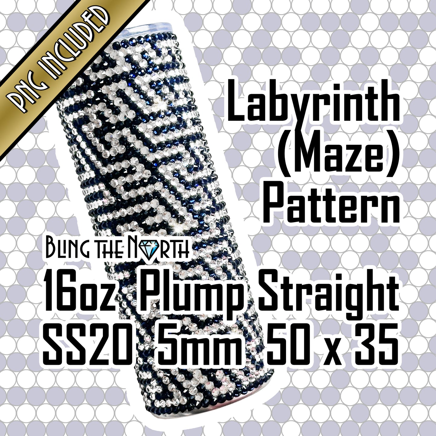 LABYRINTH Maze Rhinestone Pattern Template | SS20 5mm - 16oz Plump Straight Tumbler Design | PNG for Sublimation or Vinyl