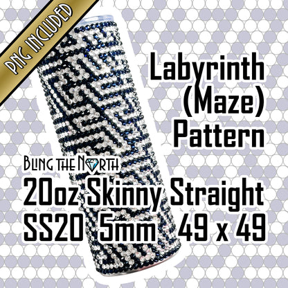 LABYRINTH Maze Rhinestone Pattern Template | SS20 5mm - 20oz Skinny Straight Tumbler Design | PNG for Sublimation or Vinyl