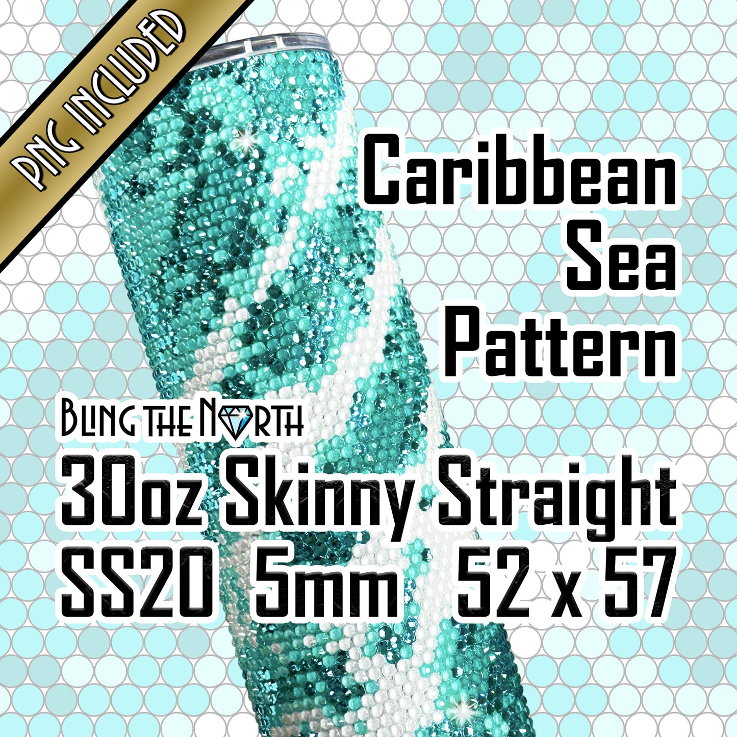 CARIBBEAN SEA Rhinestone Pattern Template | SS20 5mm - 30oz Skinny Straight Tumbler Design | PNG for Sublimation or Vinyl