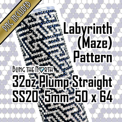 LABYRINTH Maze Rhinestone Pattern Template | SS20 5mm - 32oz Plump Straight Tumbler Design | PNG for Sublimation or Vinyl