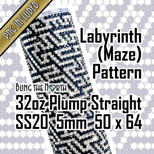 LABYRINTH Maze Rhinestone Pattern Template | SS20 5mm - 32oz Plump Straight Tumbler Design | PNG for Sublimation or Vinyl