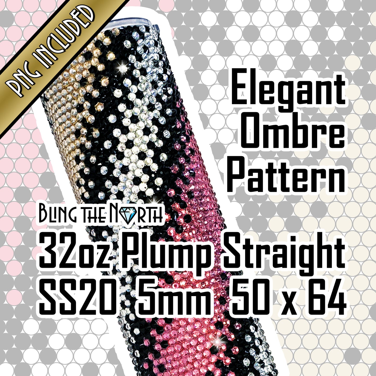 ELEGANT OMBRE Rhinestone Pattern Template | SS20 5mm - 32oz Plump Straight Tumbler Design | PNG for Sublimation or Vinyl