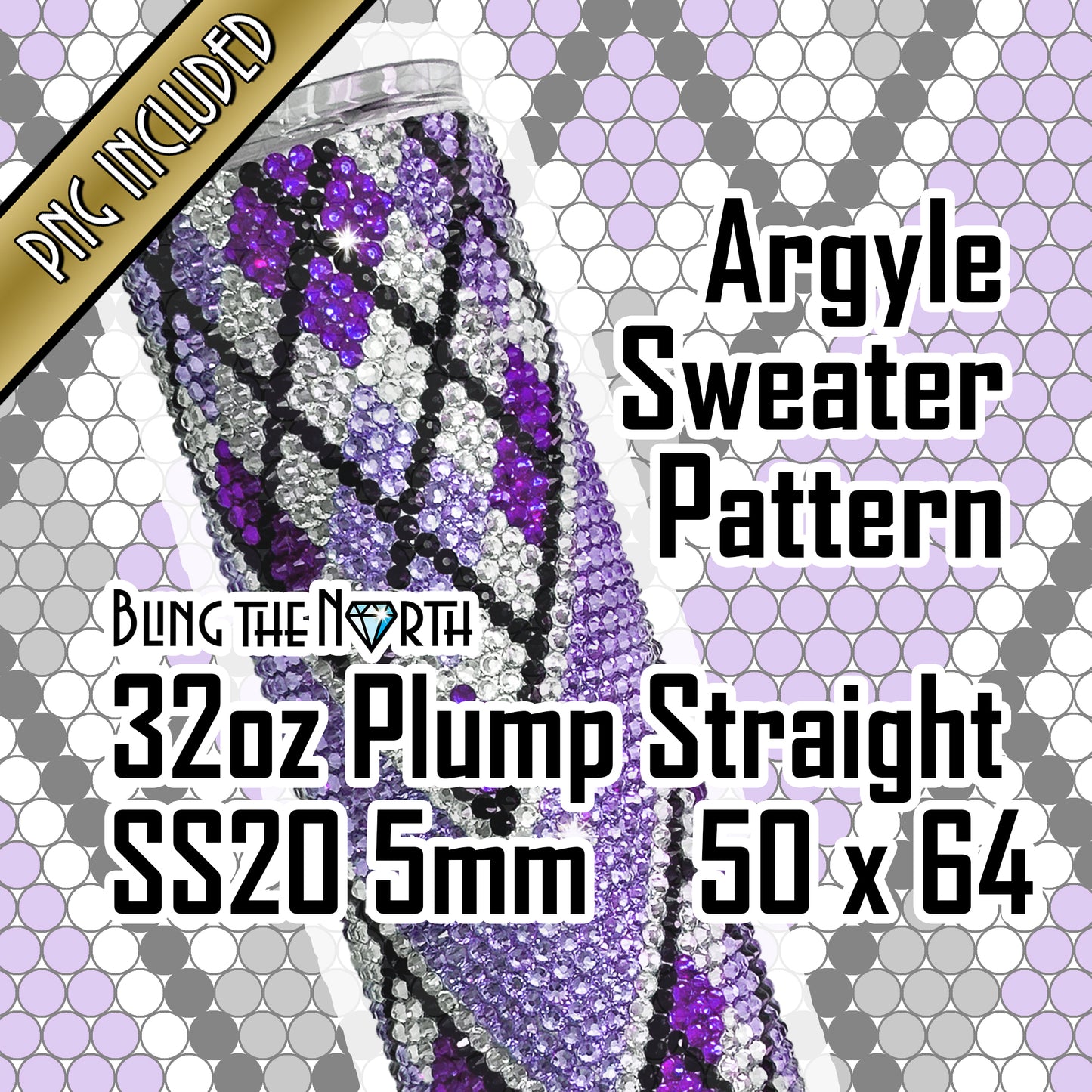 ARGYLE SWEATER Rhinestone Pattern Template | SS20 5mm - 32oz Plump Straight Tumbler Design | PNG for Sublimation or Vinyl