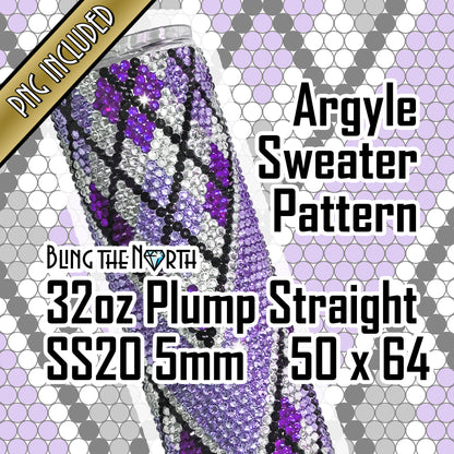 ARGYLE SWEATER Rhinestone Pattern Template | SS20 5mm - 32oz Plump Straight Tumbler Design | PNG for Sublimation or Vinyl