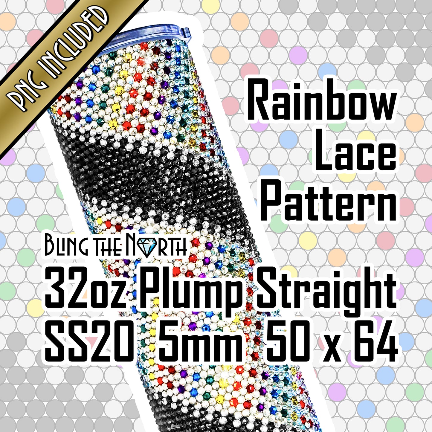 RAINBOW LACE Rhinestone Pattern Template | SS20 5mm - 32oz Plump Straight Tumbler Design | PNG for Sublimation or Vinyl