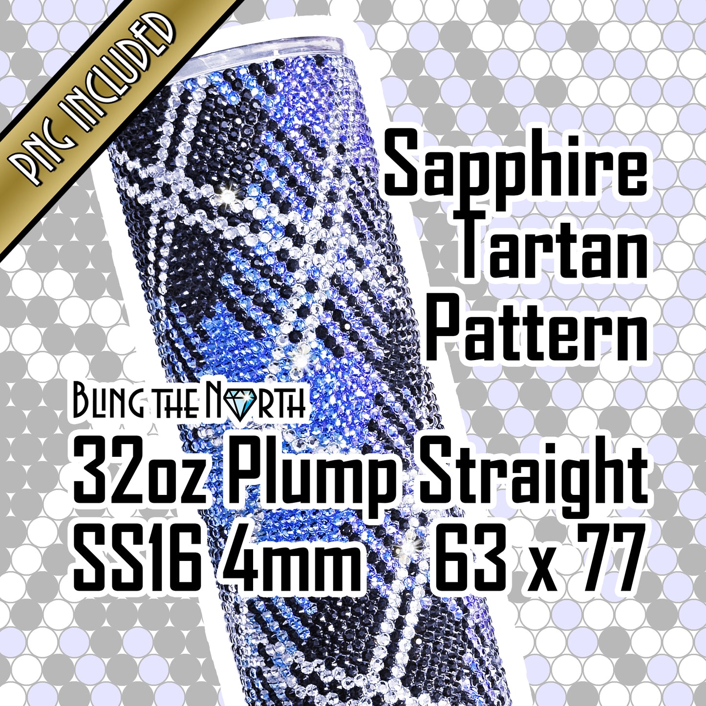 SAPPHIRE TARTAN Rhinestone Pattern Template | SS16 4mm - 32oz Plump Straight Tumbler Design | PNG for Sublimation or Vinyl